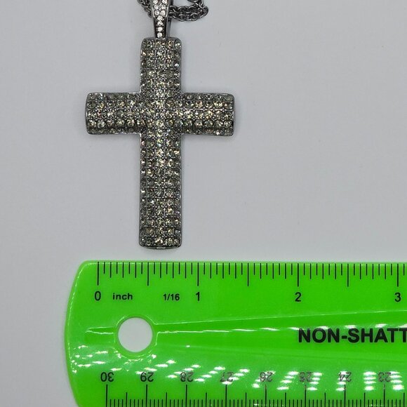 Silver Crystal-Encrusted Cross Necklace - Picture 5 of 6